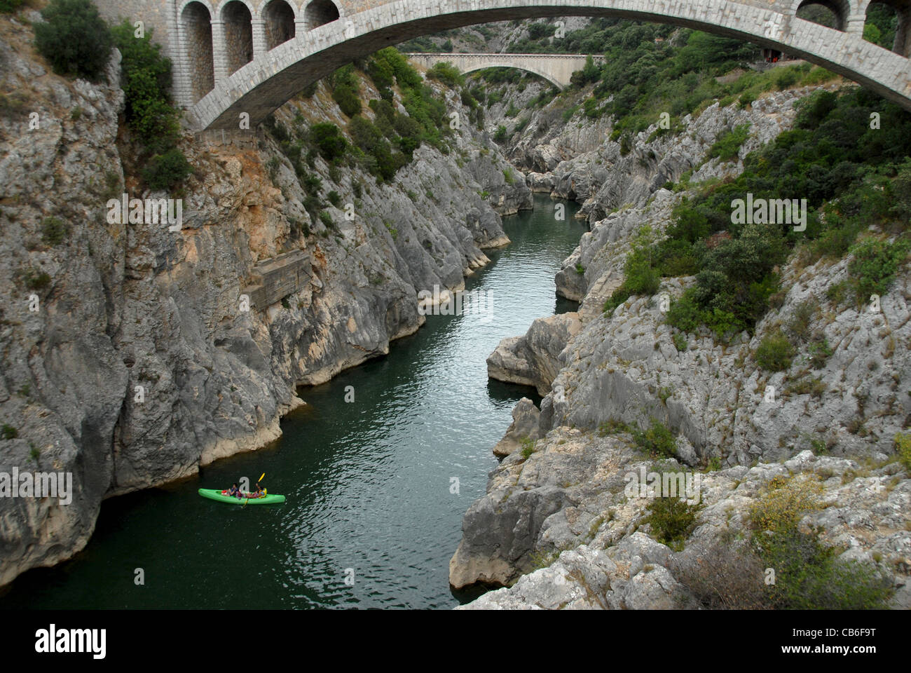 Canyon of the l'Herault, the canoeing paradise Herault river; at Pont du Diable near St-Guilhem-le-Désert in Lqanguedoc, France Stock Photo