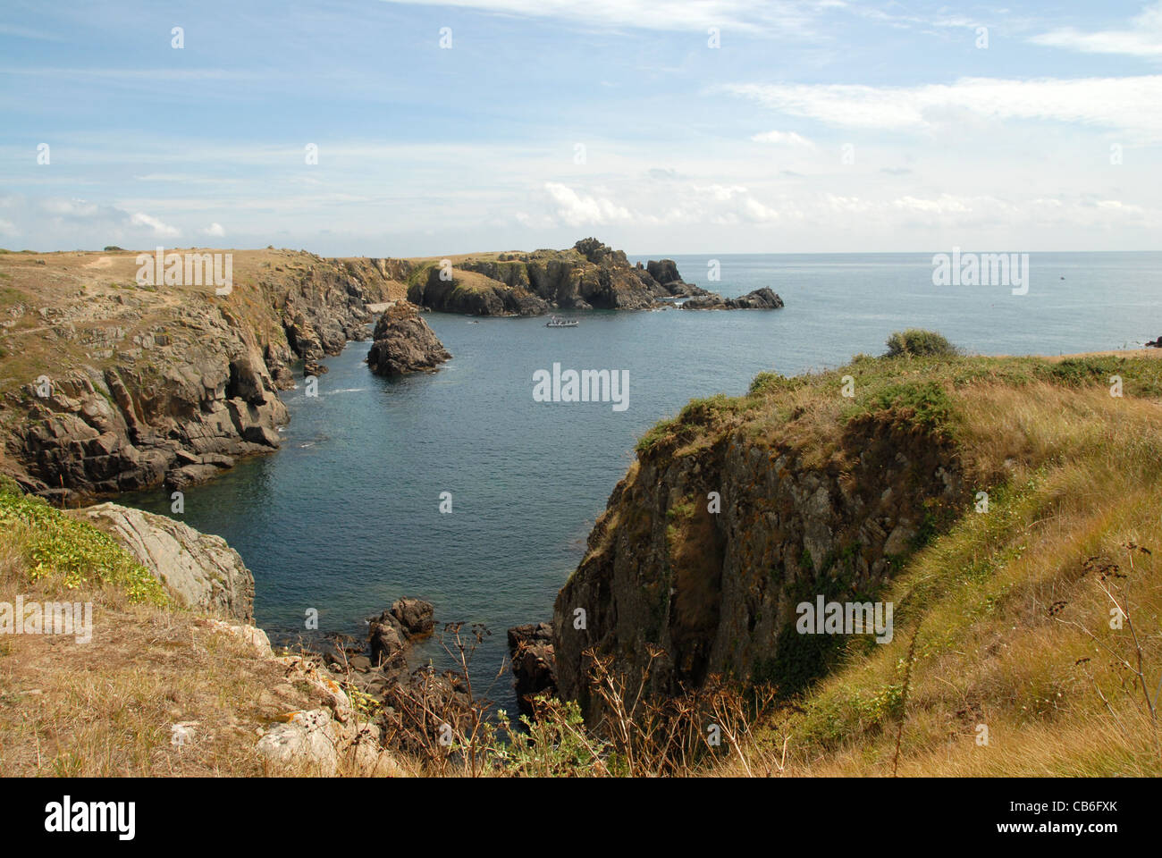 The rocky Bay of Anse du Pissot near La Meule on the zild coast Cote Sauvage of Yeu island in Vendee, France Stock Photo