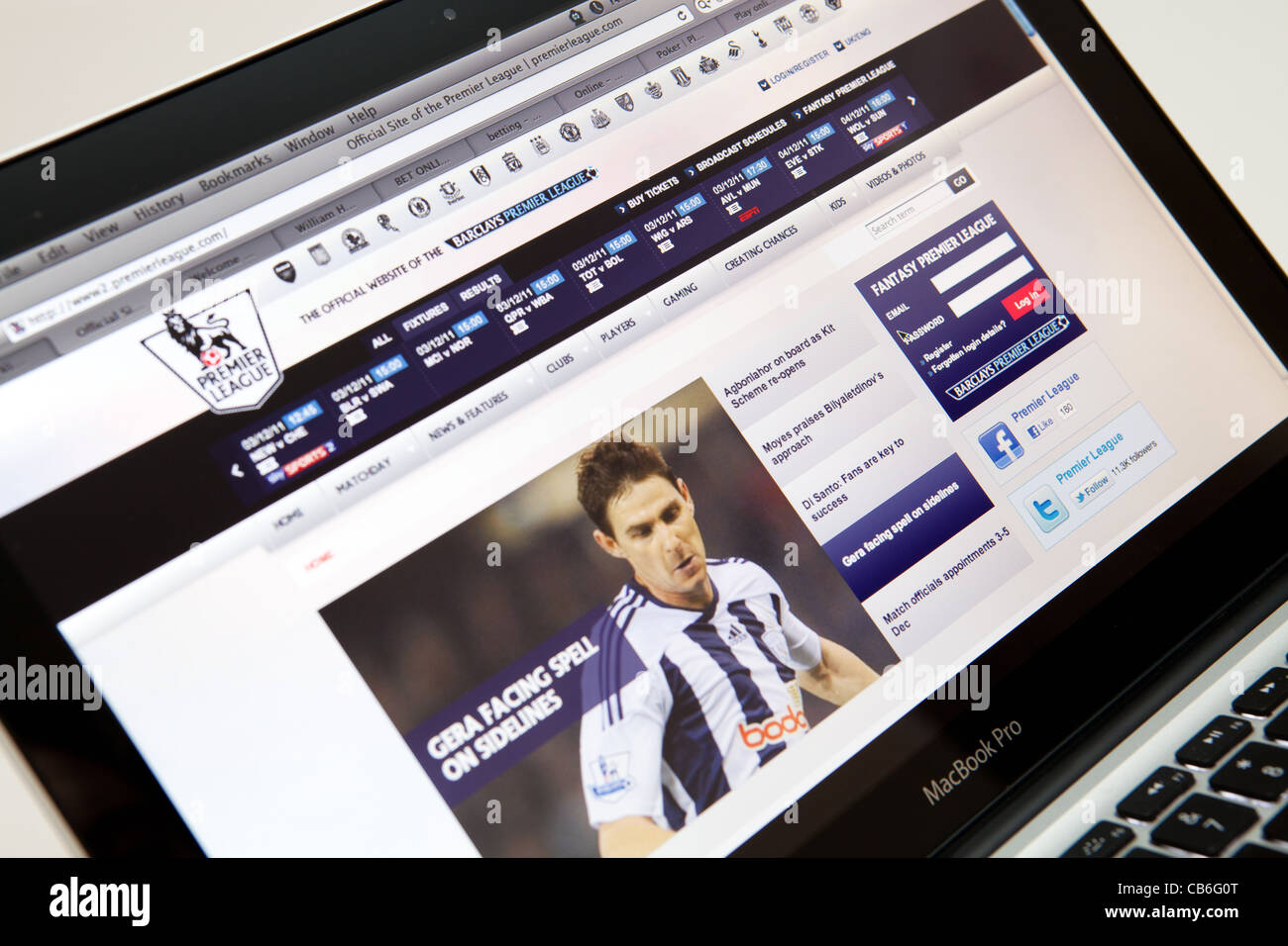 Premier League Football Website Screen shot of web page Stock Photo