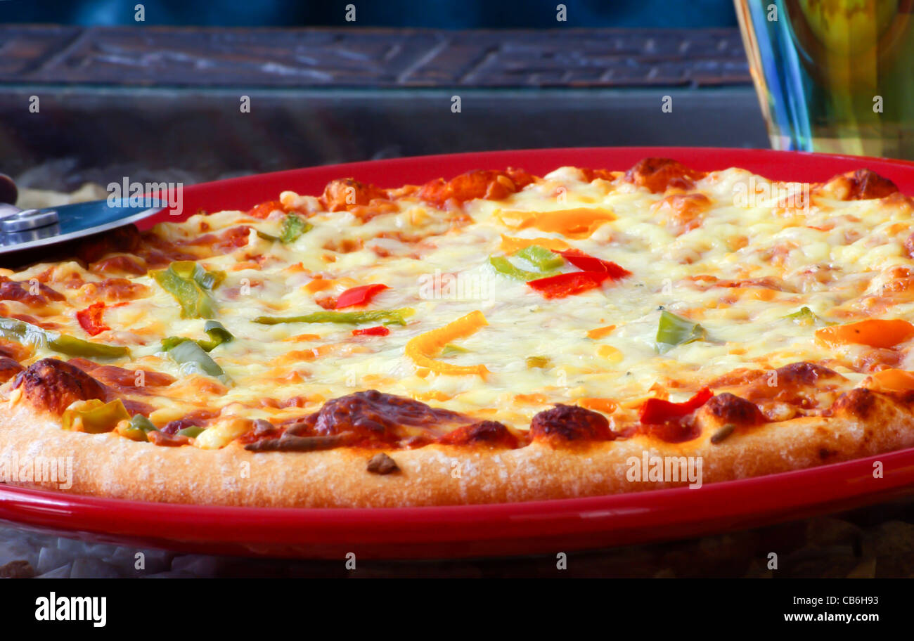 Vegetarian Seafood pizza detail served hot Stock Photo Alamy