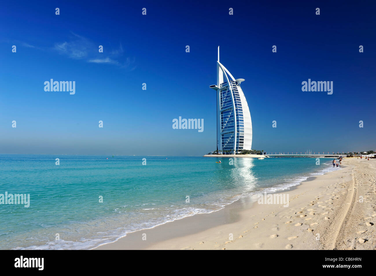 Luxurious hotel Burj Al Arab seen from the Jumeirah beach, Dubai - United Arab Emirates Stock Photo