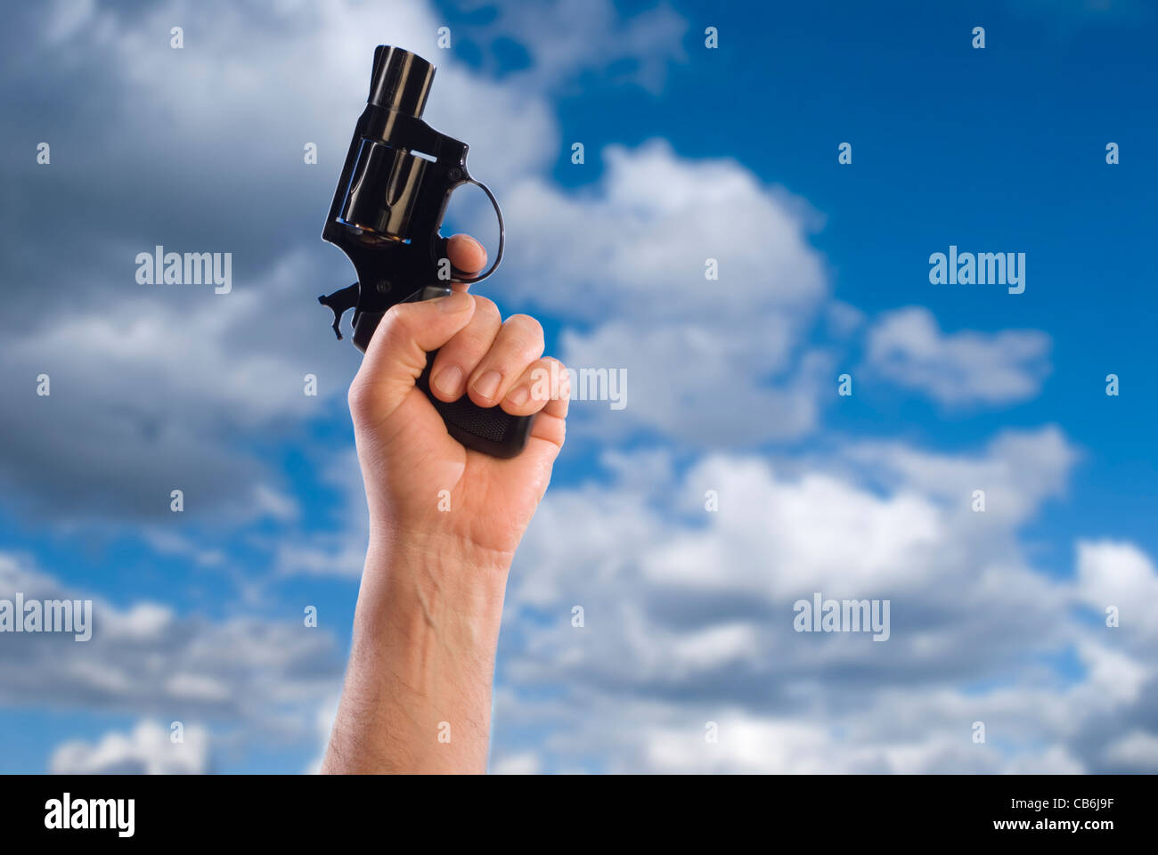 hand firing line of a race with sky background kick-off Stock Photo