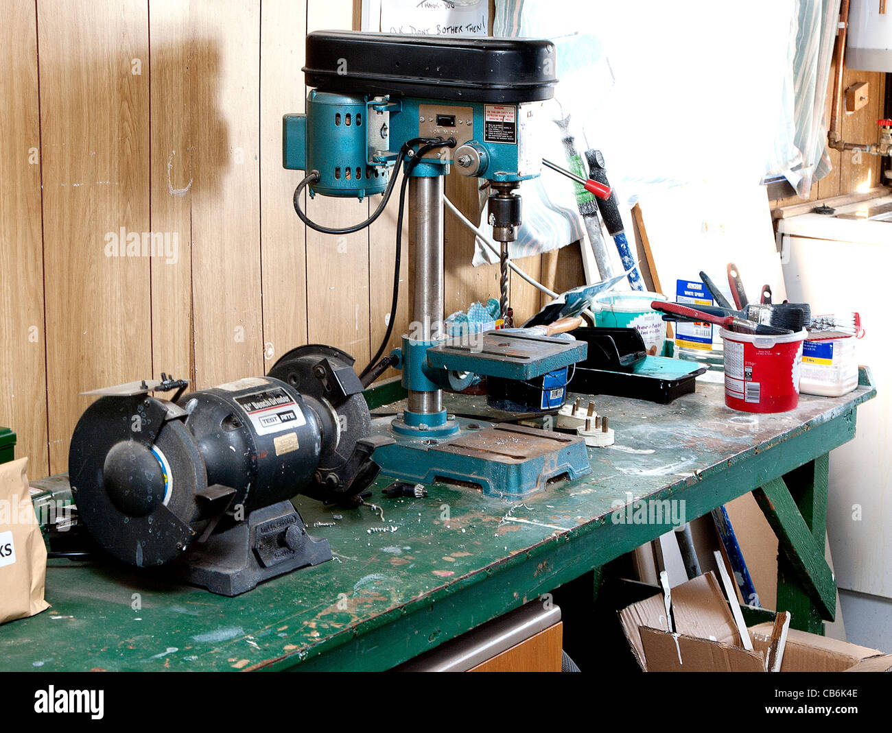 Work bench with tools Stock Photo - Alamy