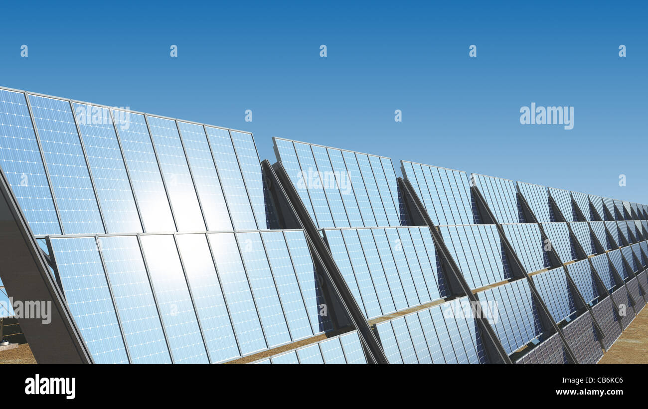 Solar panels and under blue sky 3D render Energy Concept Stock Photo ...