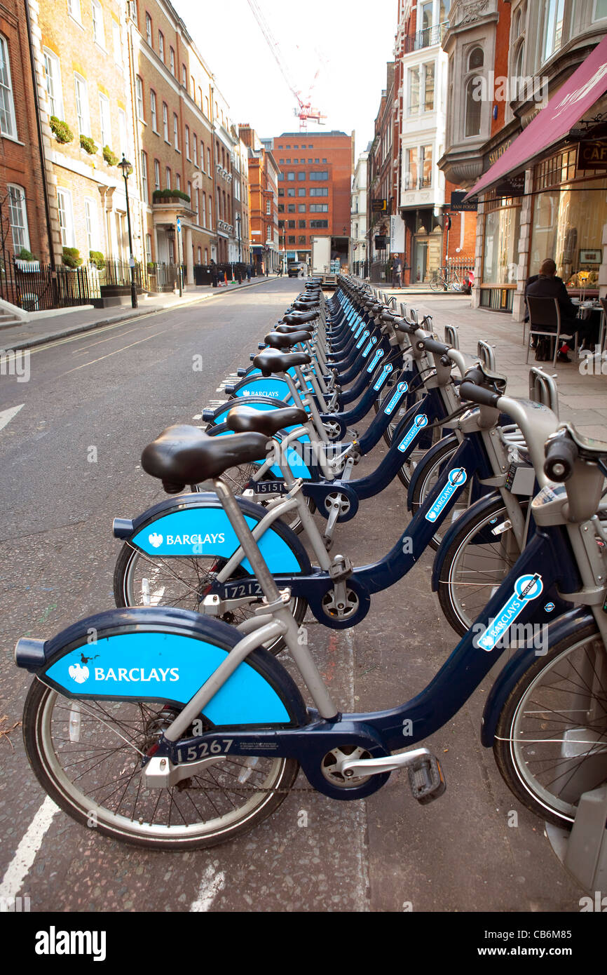 Barclays sponsored Bikes for hire on London, Great Britain. Stock Photo