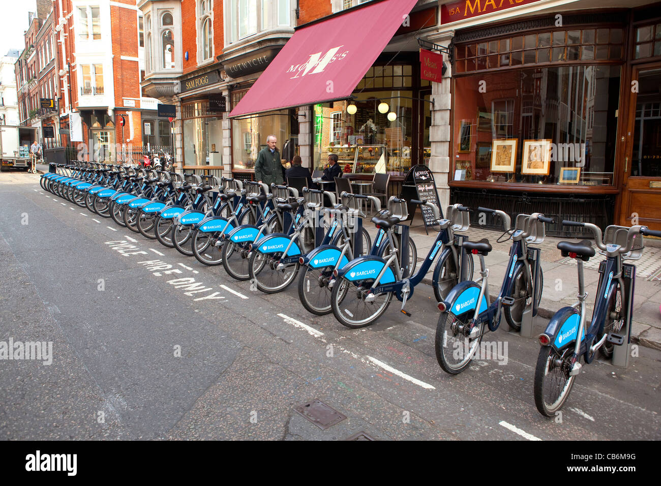 Barclays sponsored Bikes for hire on London, Great Britain. Stock Photo