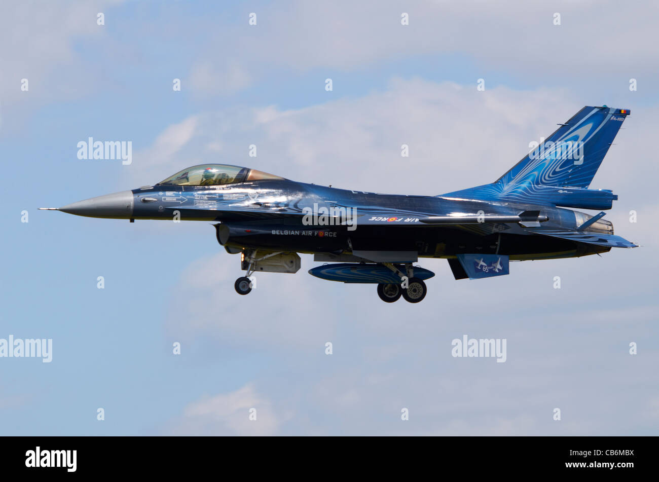 SABCA F-16AM Fighting Falcon variant of the F-16, operated by the Belgian Air Force, on approach for landing at RAF Fairford, UK Stock Photo