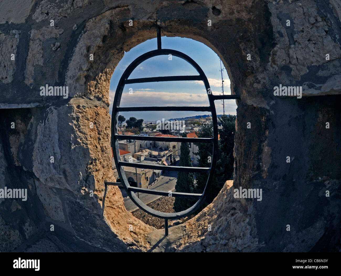 Old City through embrasure of David Tower wall, Jerusalem, capital of Israel, Asia, Middle East Stock Photo