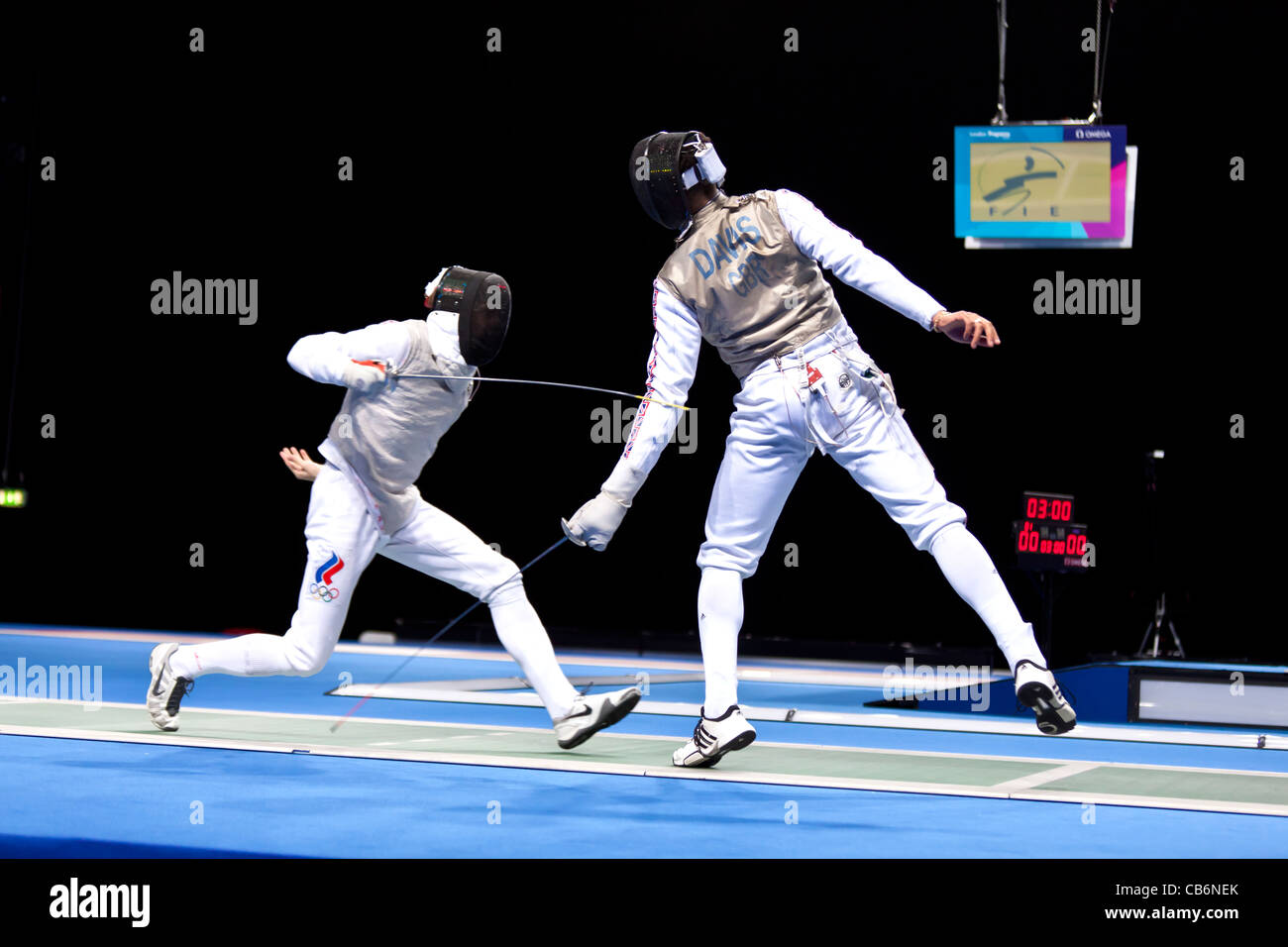 Final of the team foil fencing at the Olympic test event, London's ExCeL arena. Won by Team GB