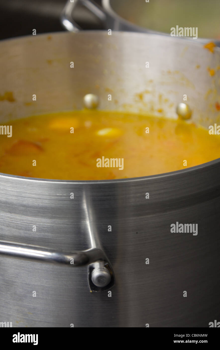 Pan of carrot soup Stock Photo