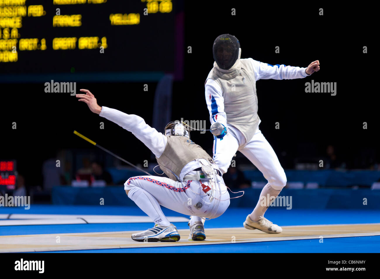 Final of the team foil fencing at the Olympic test event, London's ExCeL arena. Won by Team GB