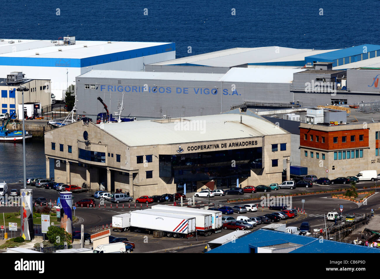 View over fishing port and fish freezing factories , Vigo , Galicia , Spain Stock Photo