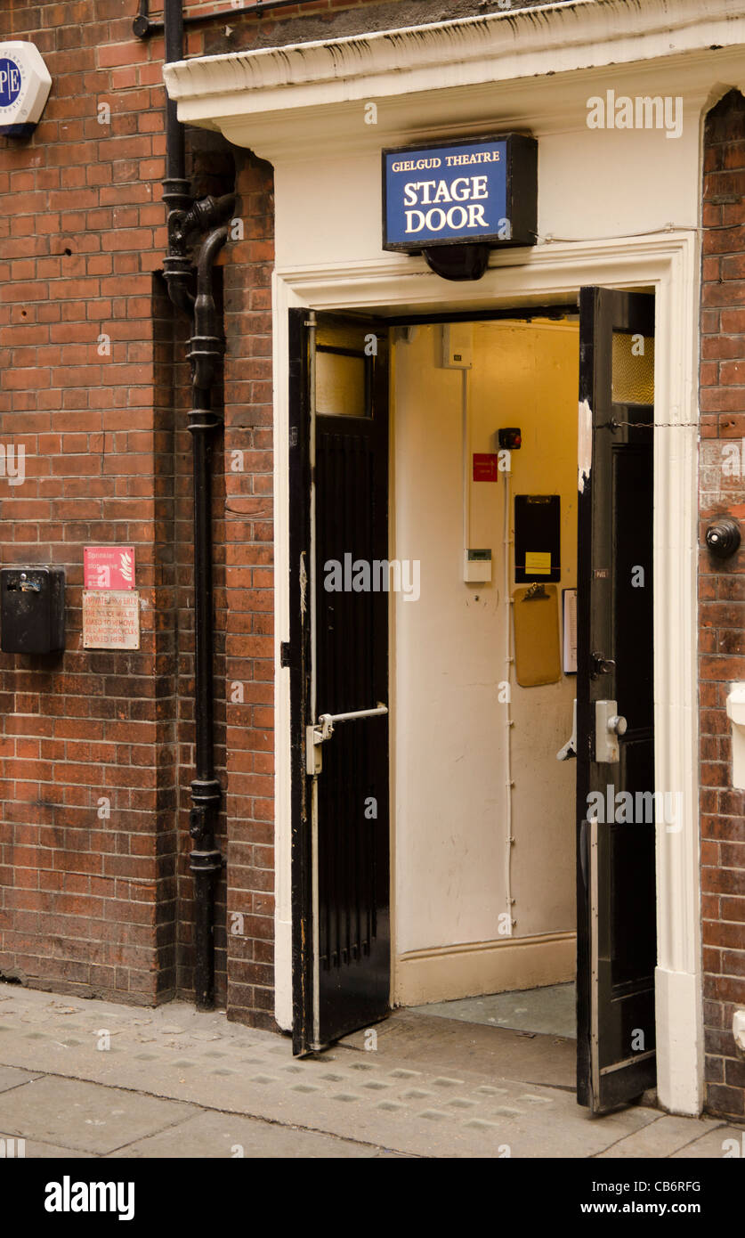 Gielgud theatre open stage door rear entrance Soho London UK Stock Photo