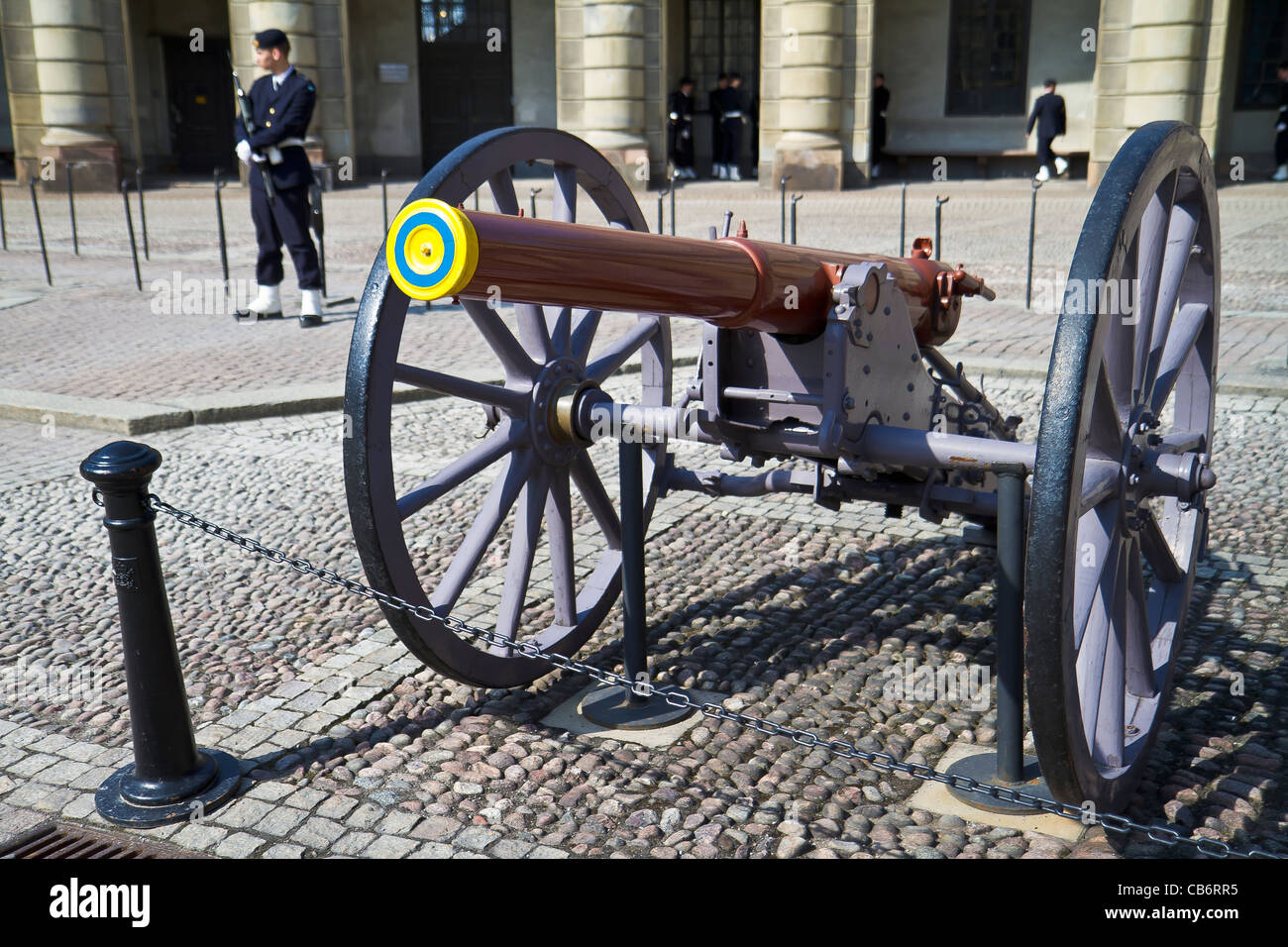 Canon and royal guards in gamla Stockholm Stock Photo