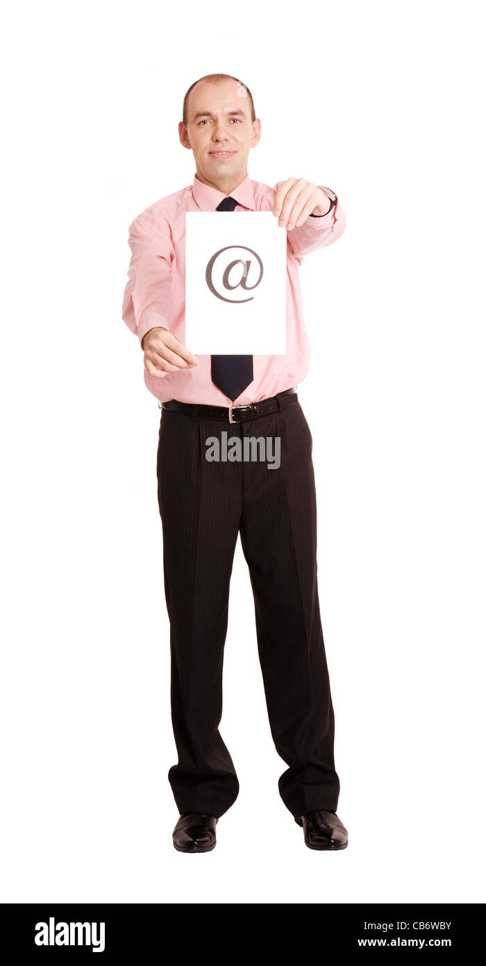 businessman with paper isolated on white background Stock Photo