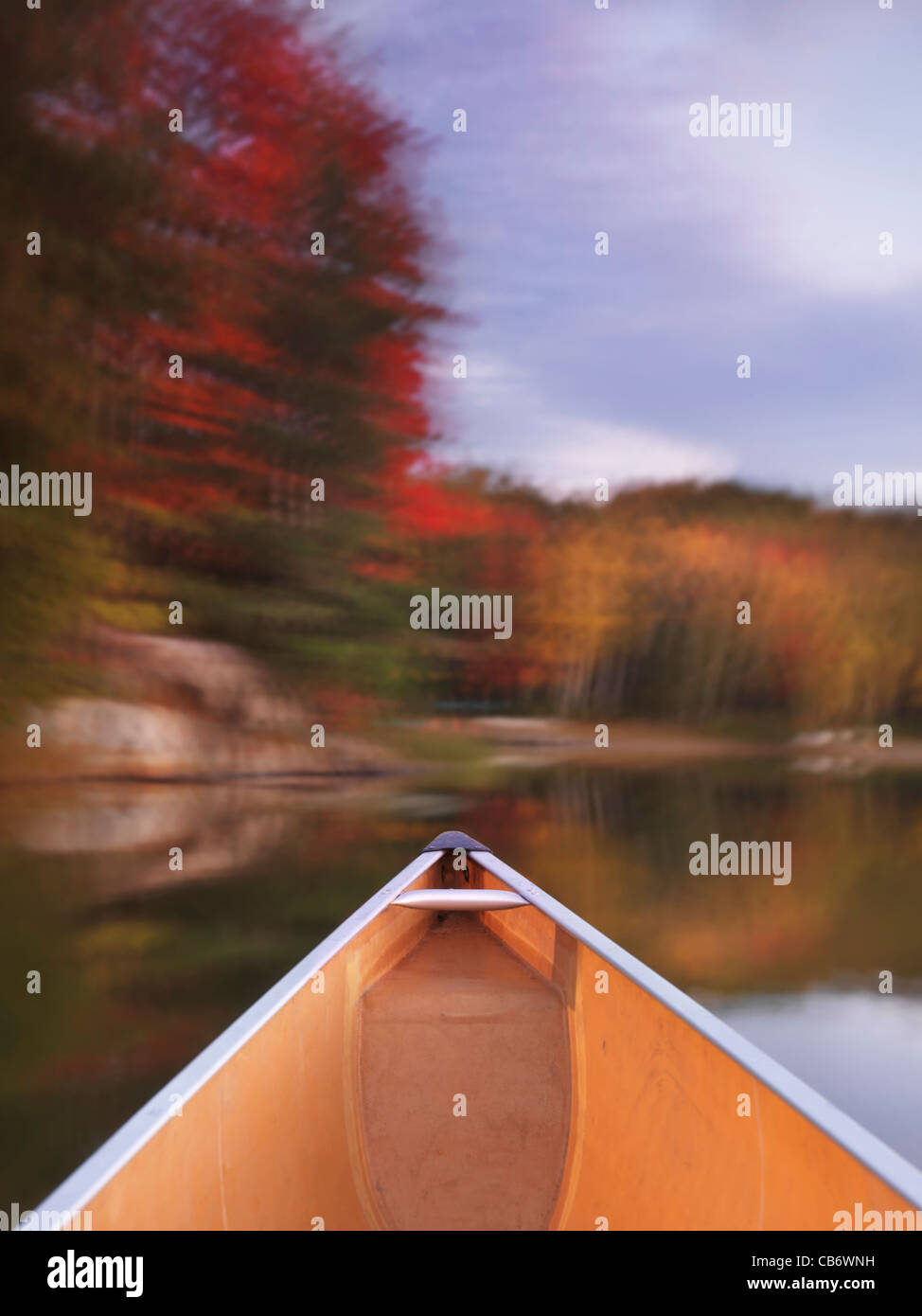Canoeing on lake George in beautiful fall nature scenery. Killarney Provincial Park, Ontario, Canada. Stock Photo