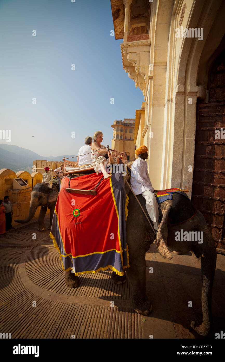 amber fort colorful jaipur monument mughal Stock Photo