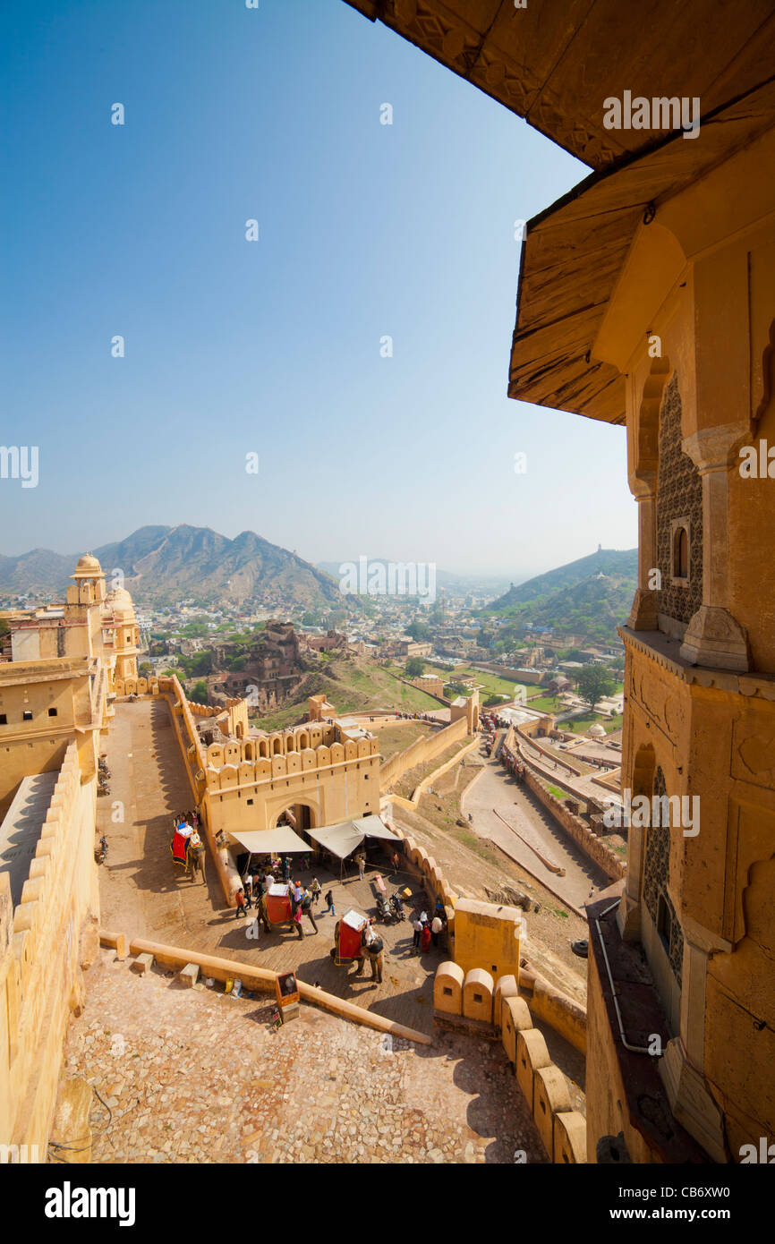 amber fort colorful jaipur monument mughal Stock Photo