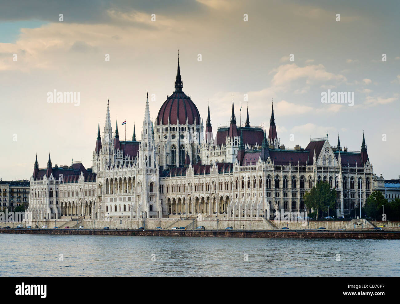 Hungarian Parliament overlooking the River Danube in Budapest Stock Photo