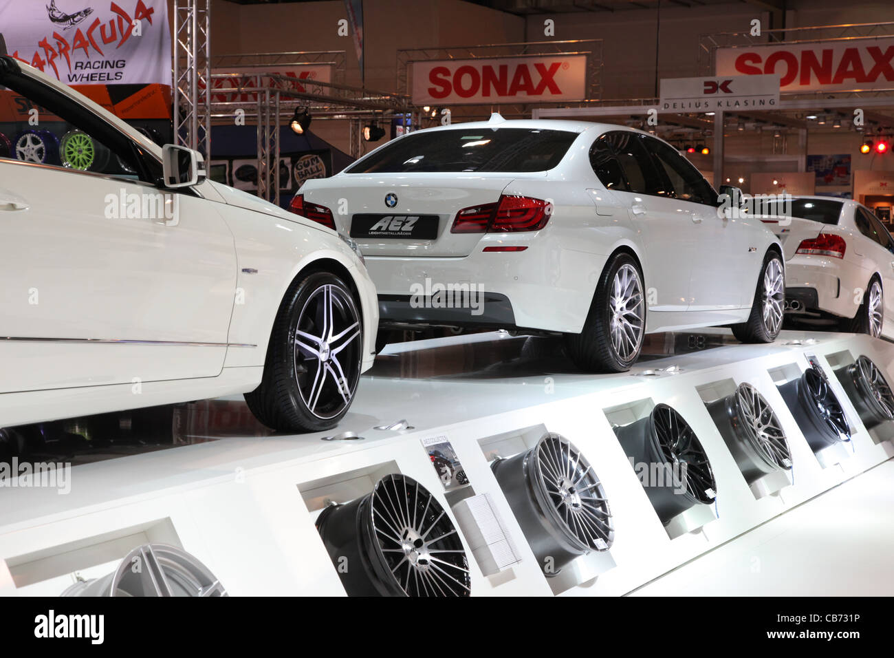 Stand of AEZ aluminum rims company at the Essen Motor Show in Essen, Germany, on November 29, 2011 Stock Photo