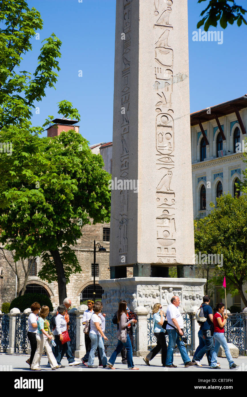 Turkey, Istanbul, Sultanahmet, Tourists in the Roman Hippodrome in At