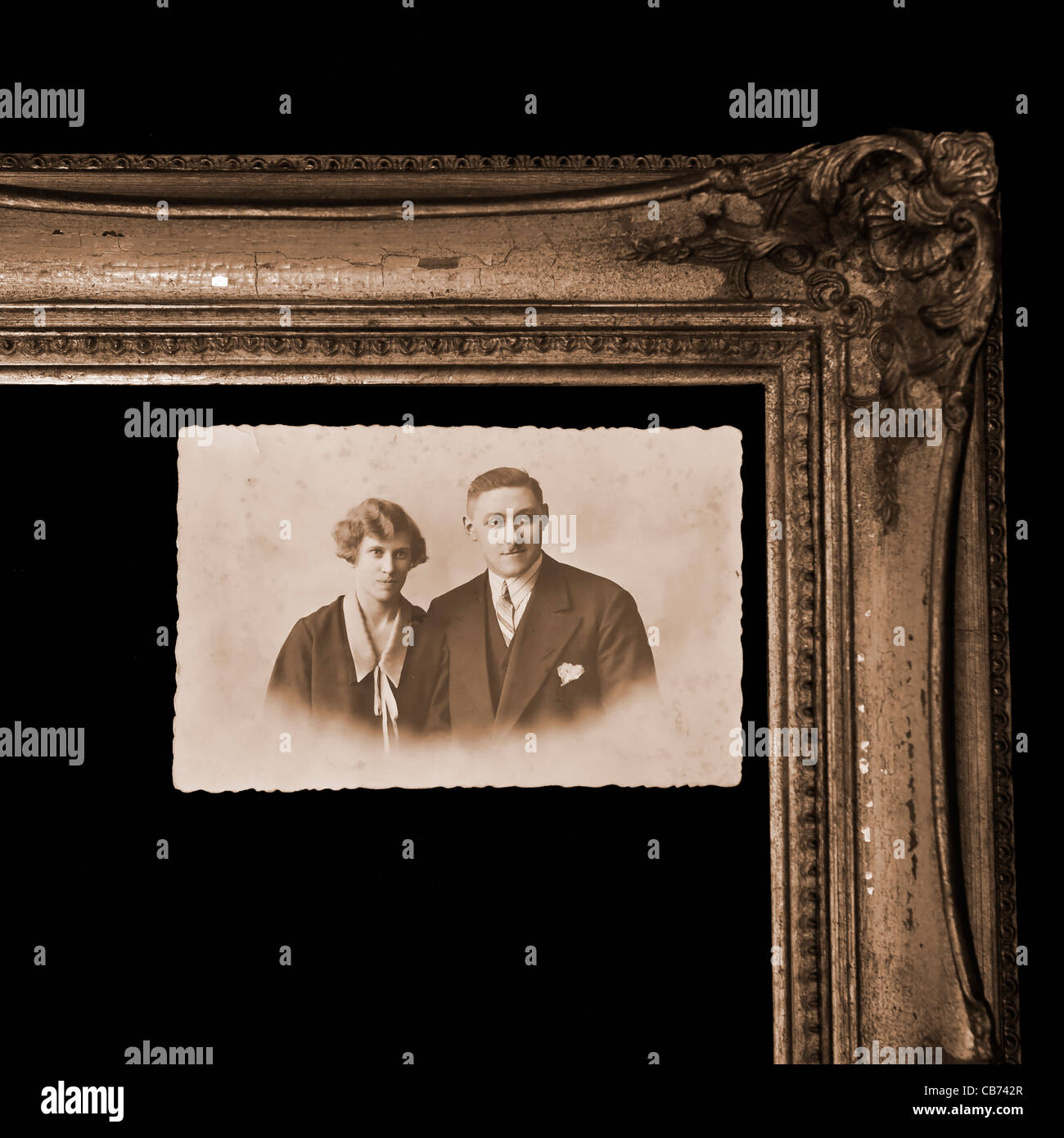 historical photo of a couple in an old picture frame Stock Photo