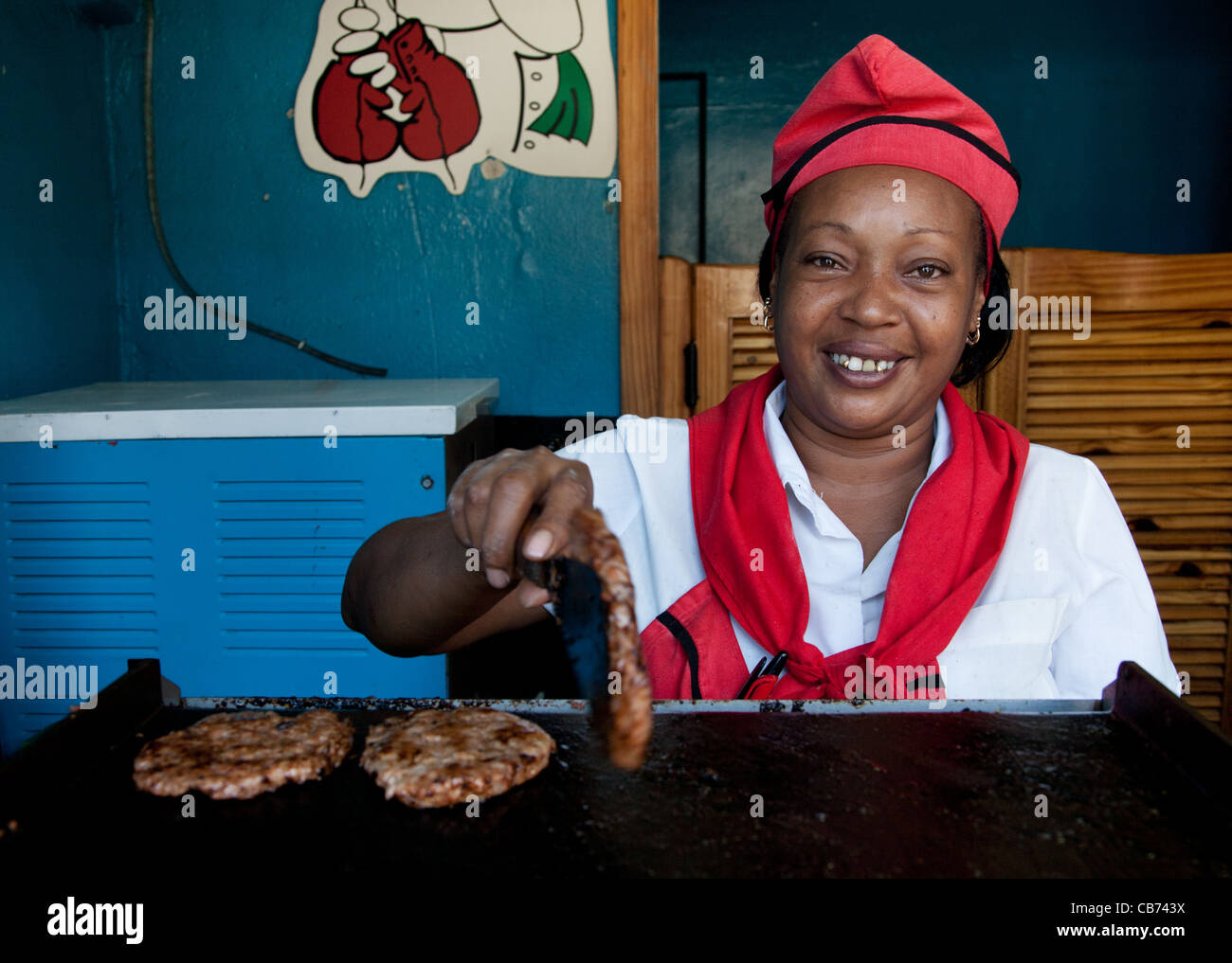 A hamburger seller in front of the Capitolio, Havana (La Habana), Cuba Stock Photo