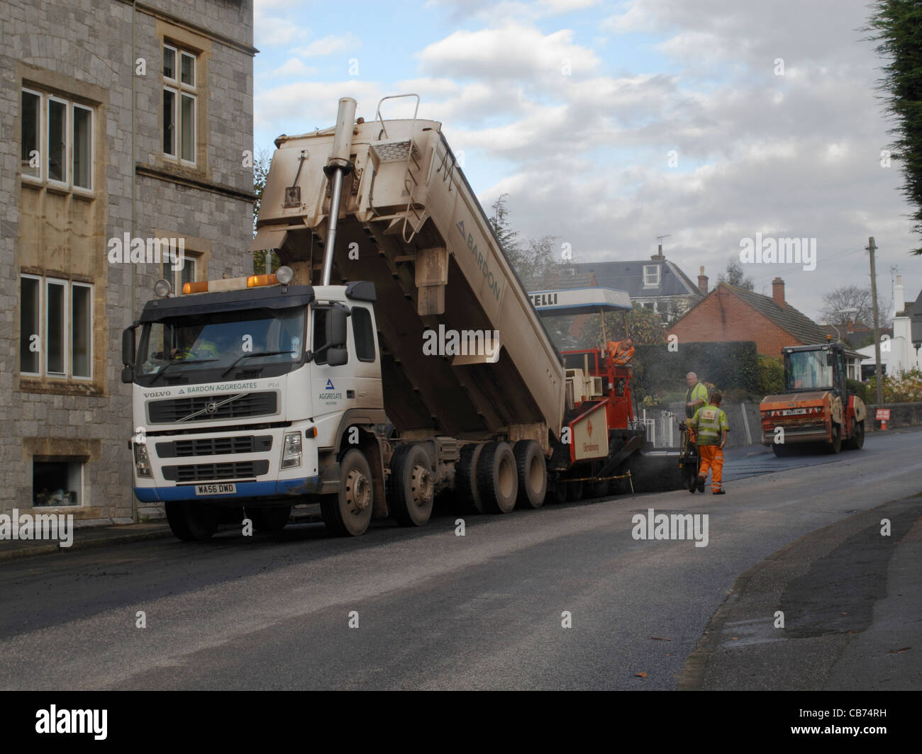 Glendinning  Bitelli machine resurfacing a frost damaged road in residential area St Leonards Exeter UK Stock Photo