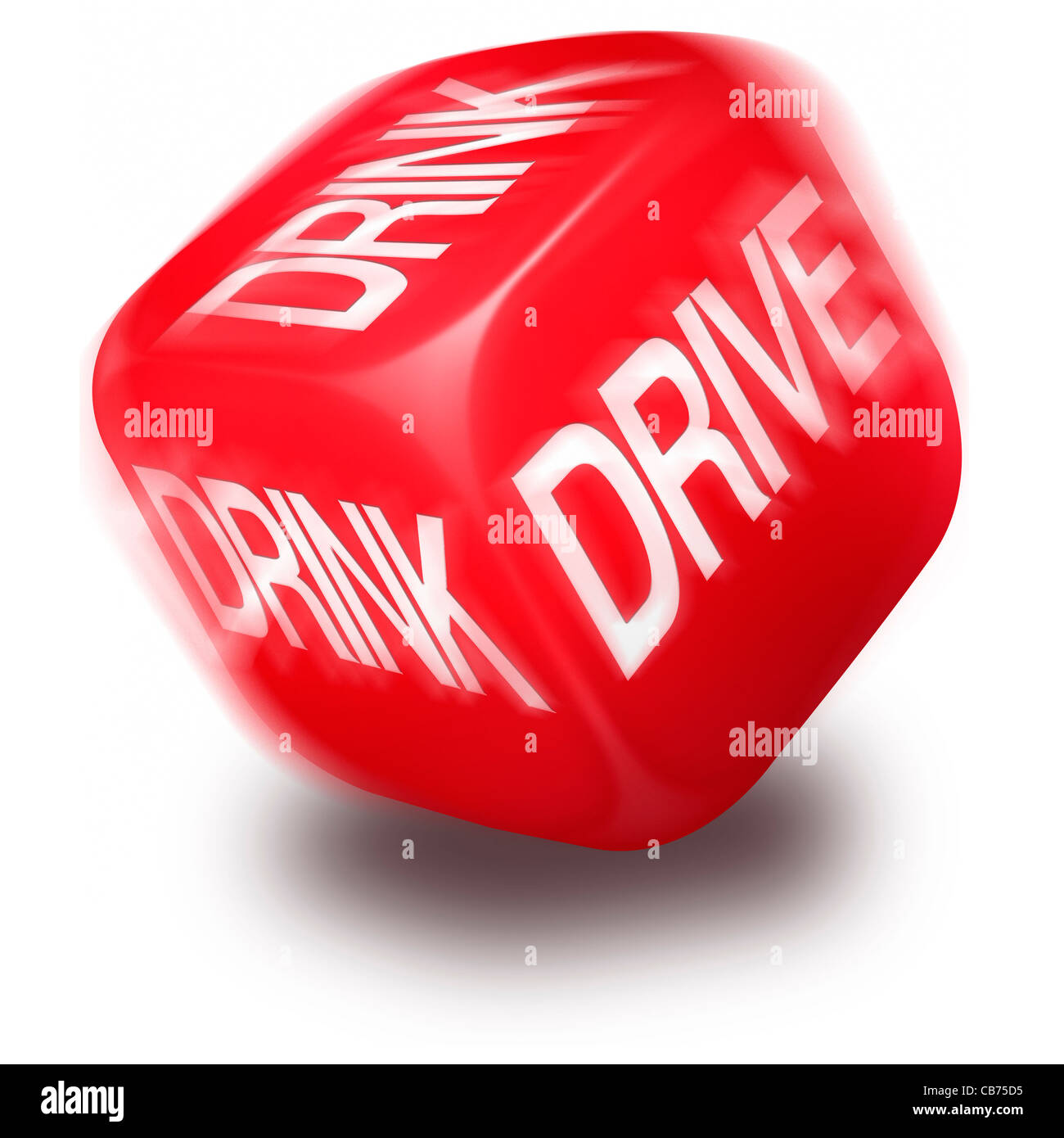 Rolling red dice with the word DRINK and DRIVE printed on alternate sides Stock Photo