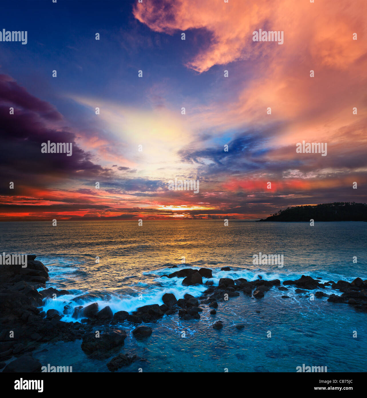 Rocky coast. Sunset Stock Photo