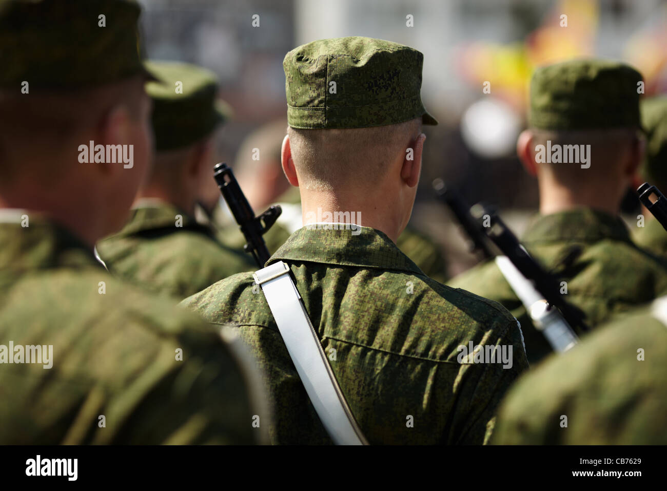 Soldiers line up on the parade , selective focus Stock Photo