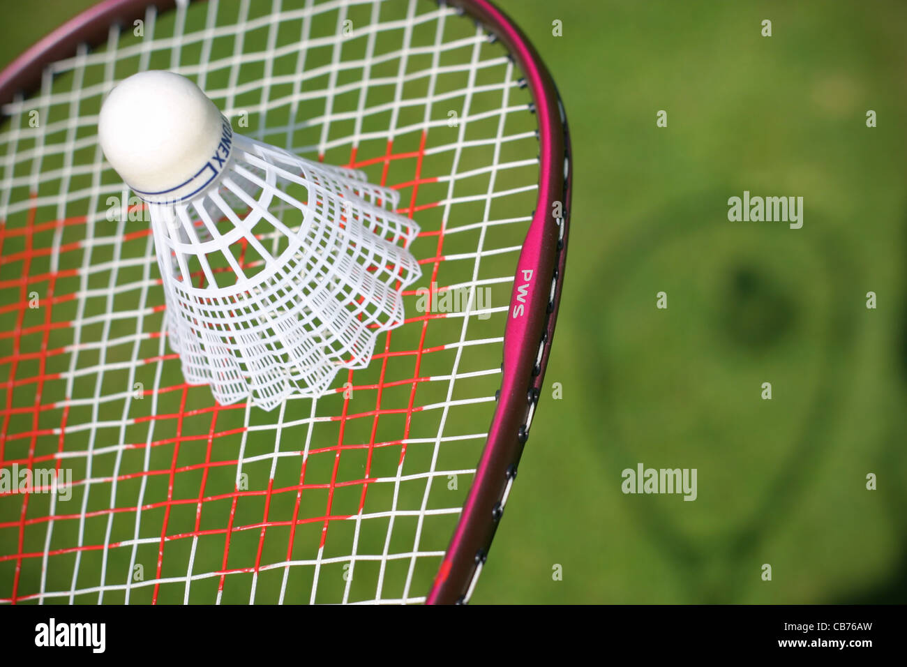 Badminton racket and shuttlecock, close up abstract images Stock Photo