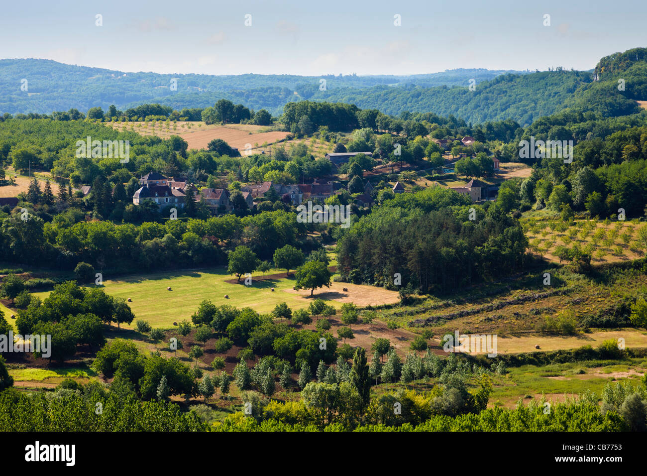 Beautiful French countryside landscape view of fields and hills in the ...