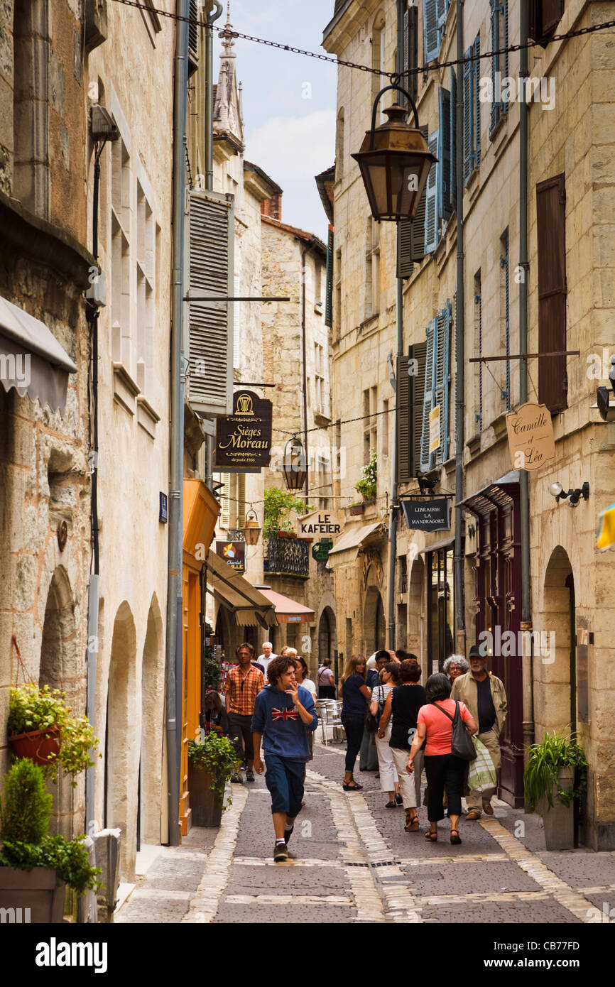 Perigueux, France - Shoppers and tourists in the narrow old shopping streets of Perigueux, Dordogne, France Stock Photo