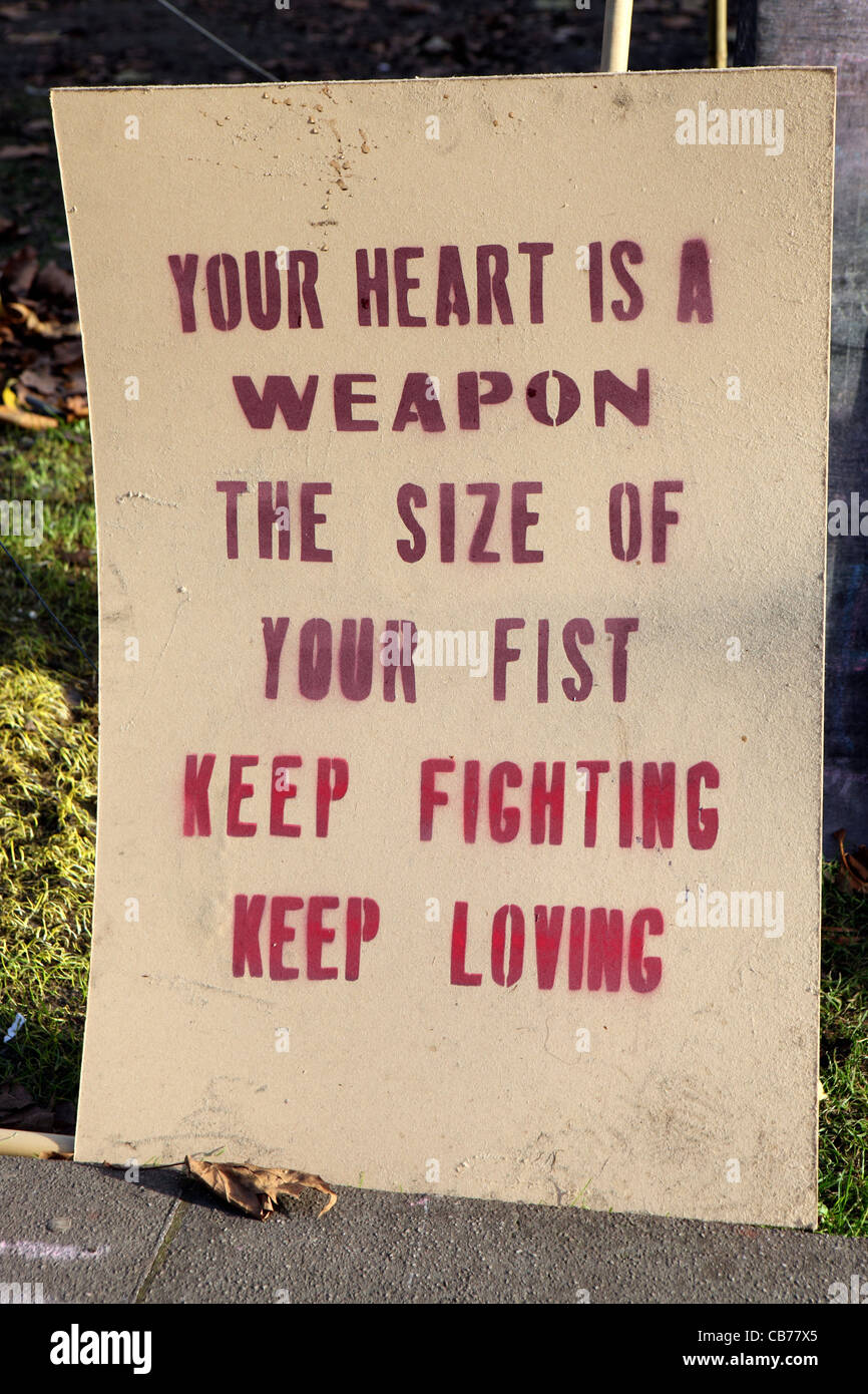 Anti-capitalism, Occupy London Movement protest placard, Finsbury Square, City of London, UK Stock Photo