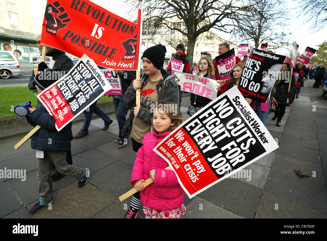 Public sector workers national strike rally in Plymouth in Devon, UK. Stock Photo