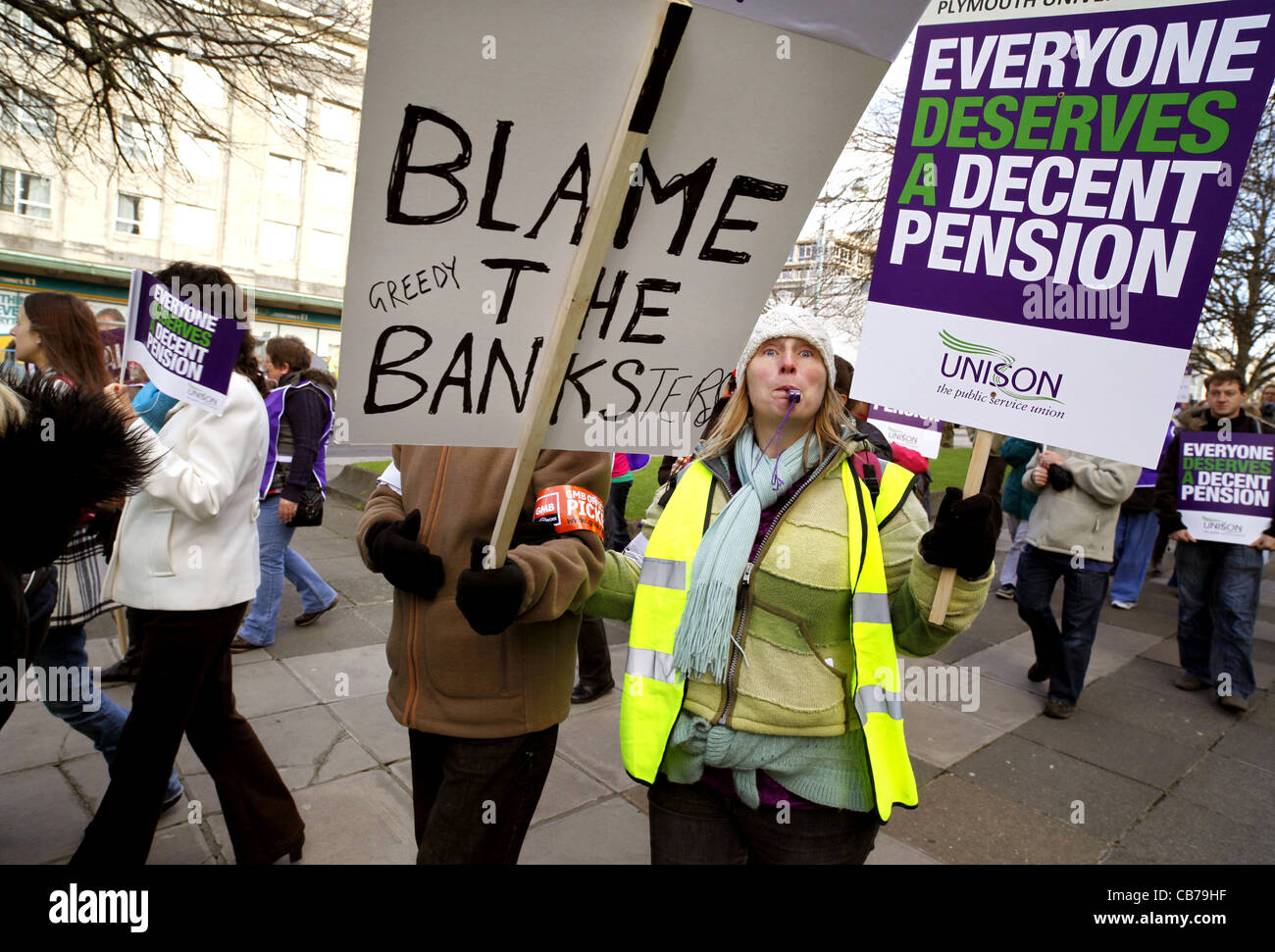 Public sector workers national strike rally in Plymouth in Devon, UK. Stock Photo
