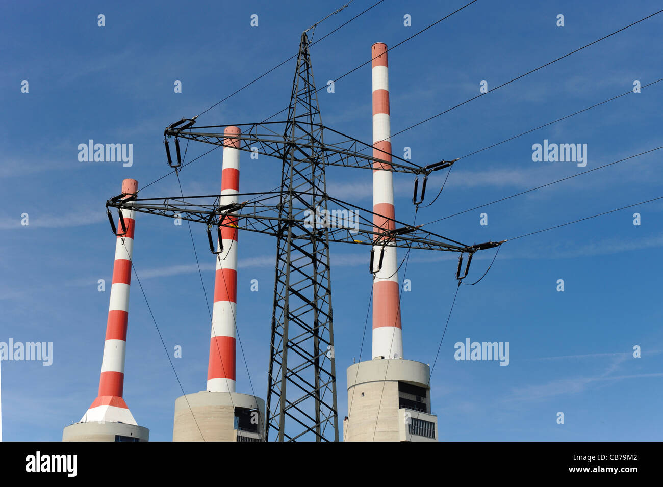 industry chimneys at electricity power station Stock Photo Alamy