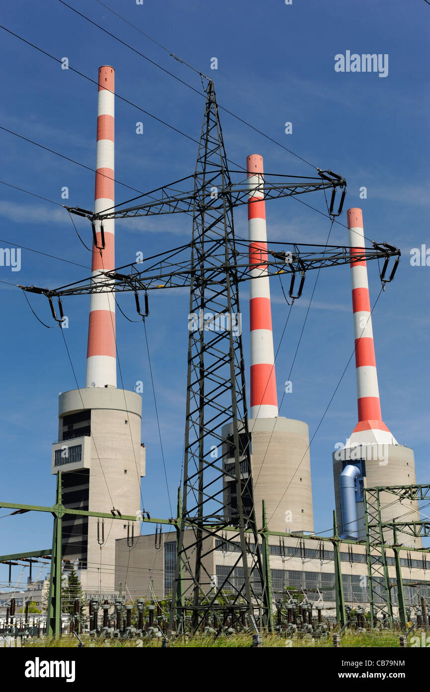 industry chimneys at electricity power station Stock Photo Alamy