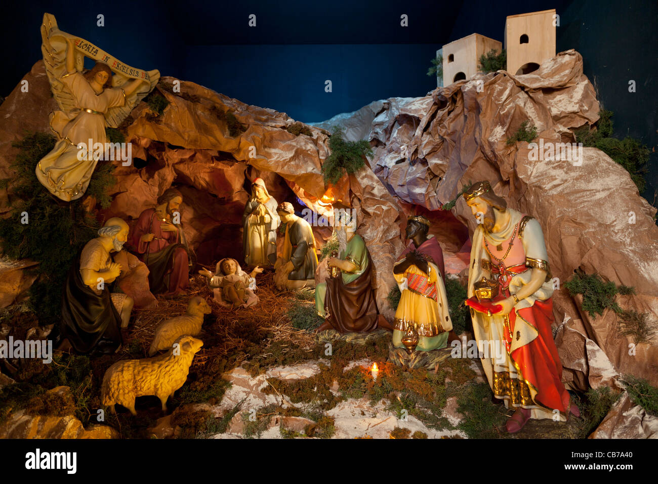 A crib depicting the Nativity of Christ in Gozo in Malta Stock Photo