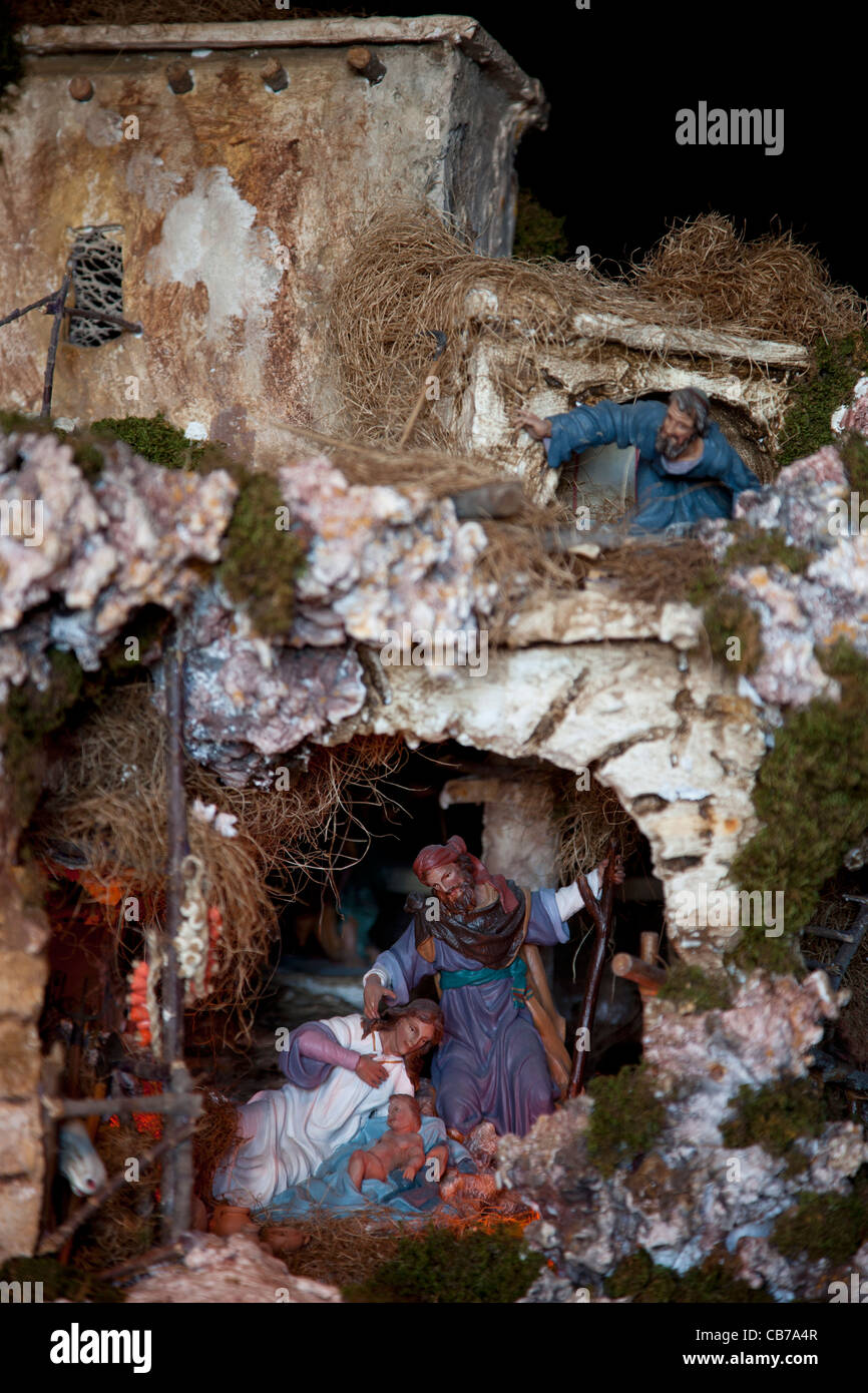 A crib depicting the Nativity of Christ in a supposed cave in the