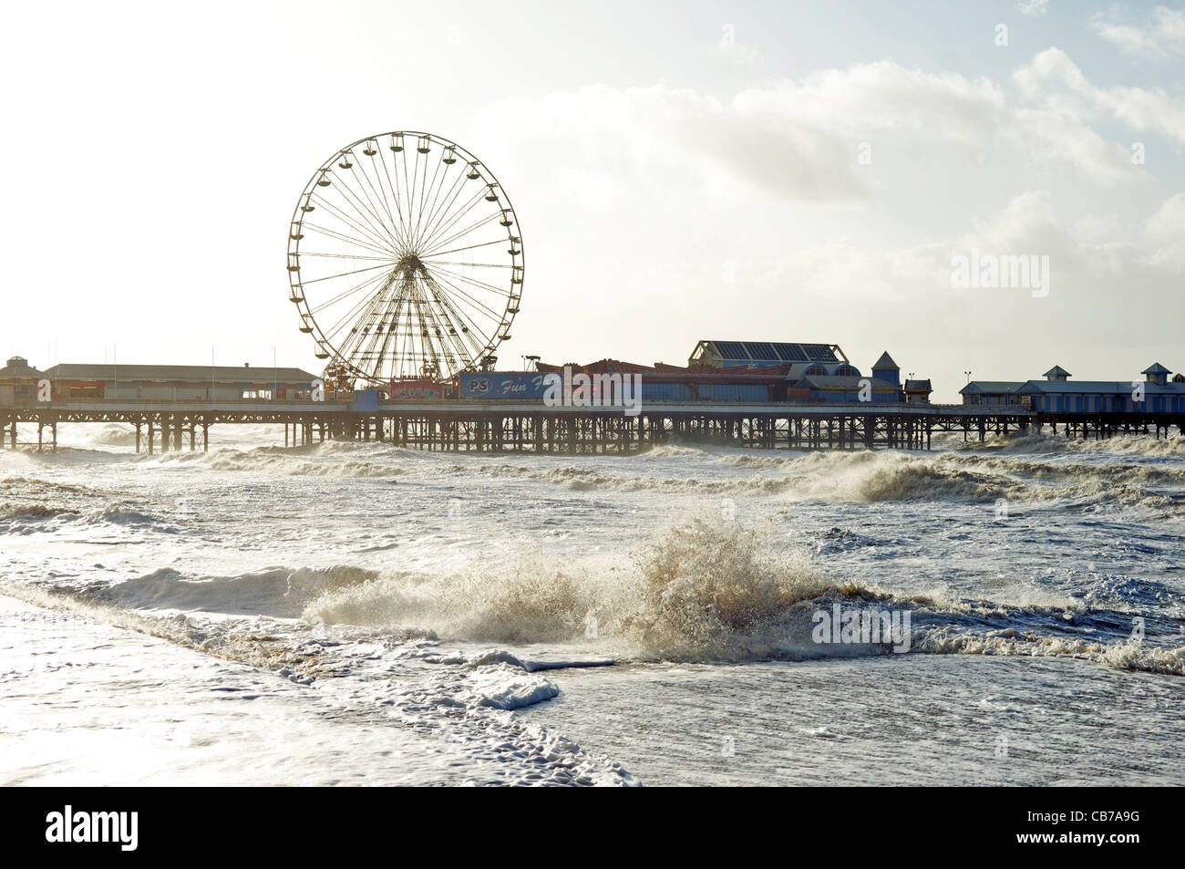 Rough sea and high tides in Blackpool Stock Photo