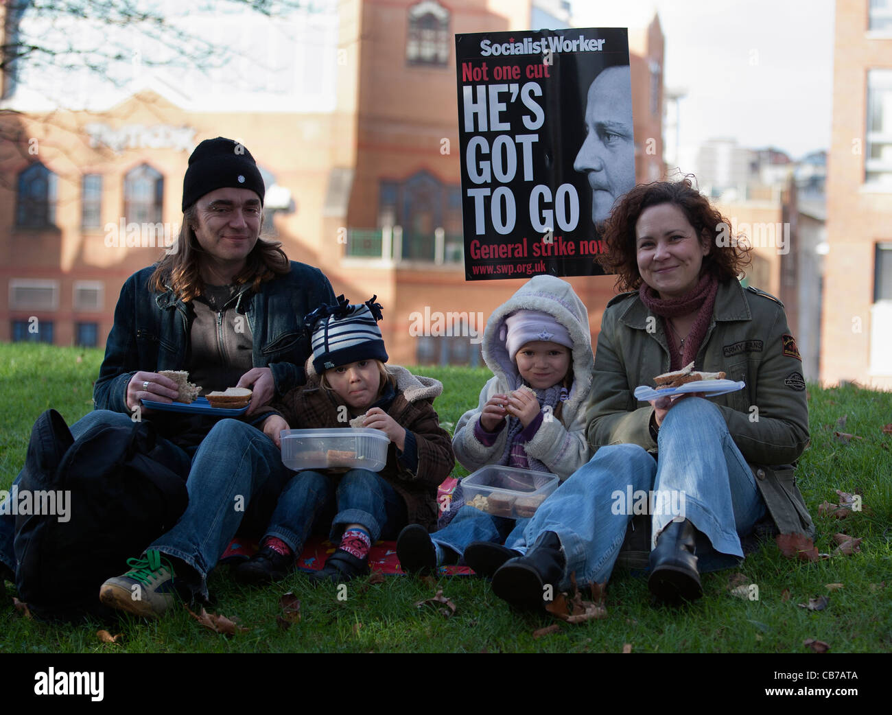 Protesters take part in the N30 Day of Action. Public Sector workers on Strike are pictured taking part in a protest march and Rally in Bristol. Stock Photo