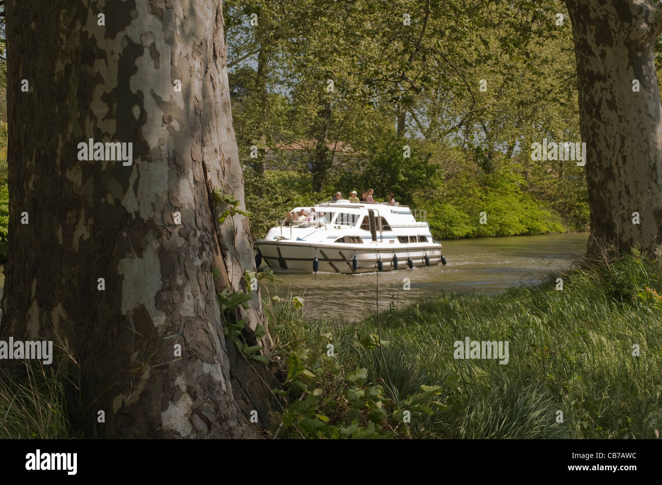 Boat on the Canal du Midi near Beziers Languedoc-Roussillon France Stock Photo