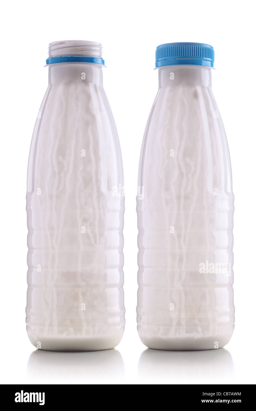 two empty yogurt bottles isolated on white background Stock Photo Alamy