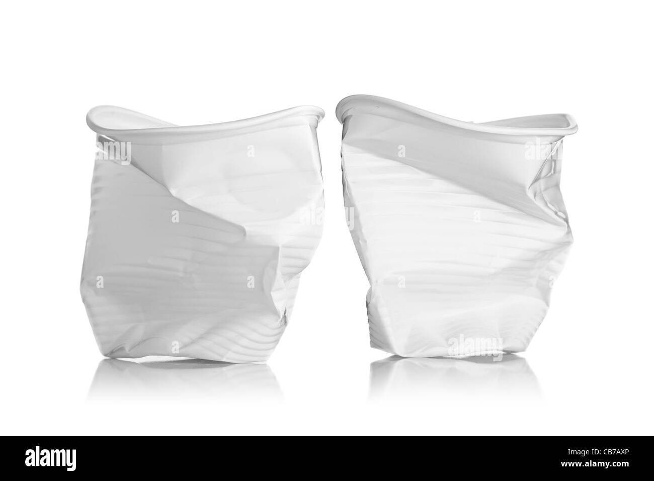 two smashed plastic cups, isolated on white background Stock Photo Alamy