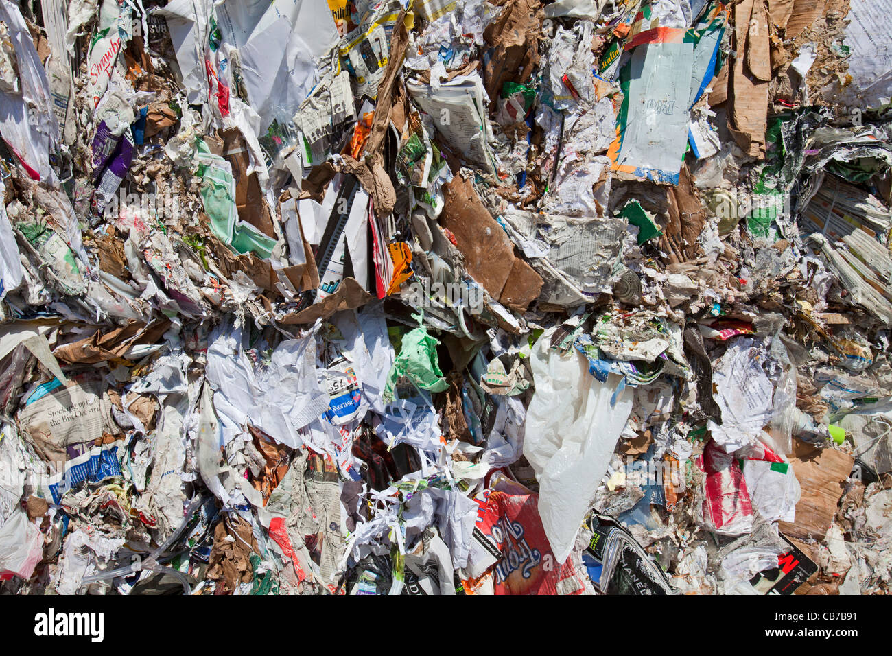 Stacks of paper. Recycling Center, Los Angeles, California, USA Stock