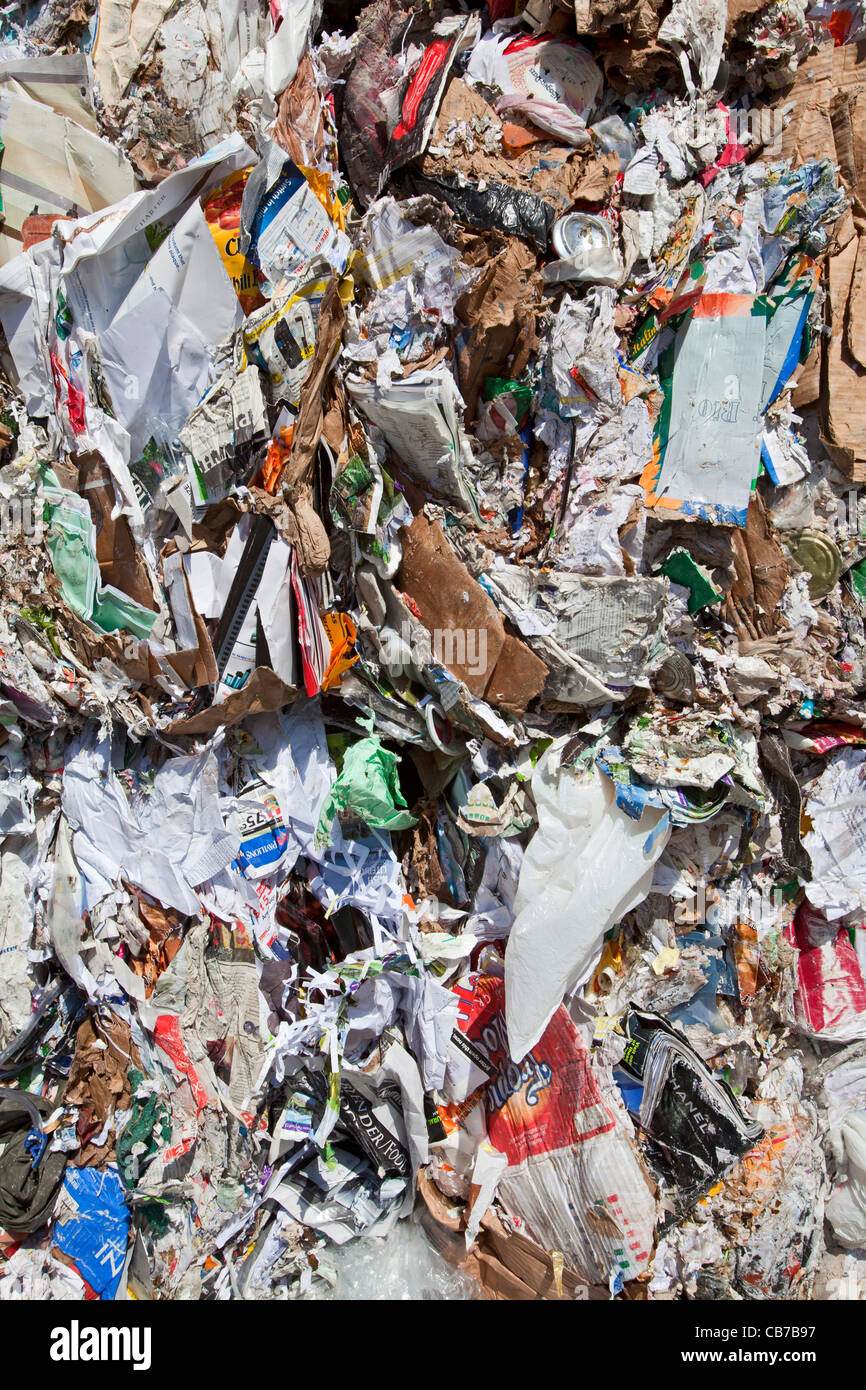 Stacks of paper. Recycling Center, Los Angeles, California, USA Stock