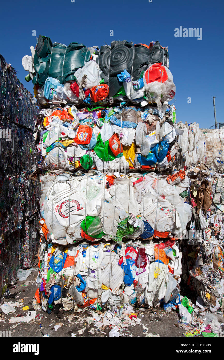 Stacks of Highdensity polyethylene (HDPE) bottles, recycling symbol 2