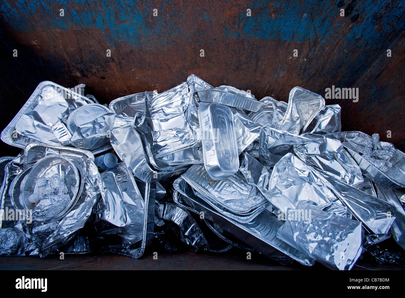 Aluminum in bin at Recycling Center, Los Angeles, California, USA Stock